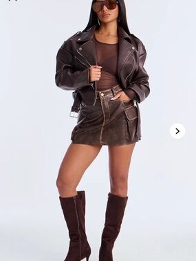 Fashion Nova Brown Faux Leather Mini Skirt